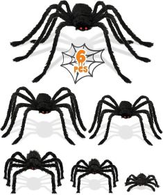 6 Packs Halloween Plush Spiders Set Scary Fake Spider for Indoor Outdoor Halloween Decor for Home Party Yard Haunted House Decorations