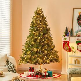 6.5 FT Christmas Trees with Lights, Pre-Lit Green Artificial Hinged Spruce Christmas Tree with 1428 Tips, 450 LED for Home