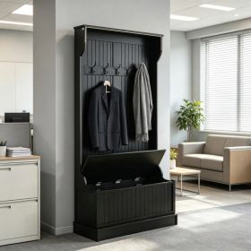 Black 3-In-1 Entryway Bench Coat Rack Hall Tree with Shoe Storage 5 Hooks for Hallway - Bench And Storage Furniture (Option: Default Title)