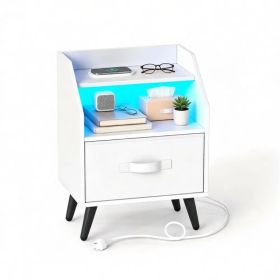 LED Nightstand with Charging Station, 16 Color RGB Remote Controlled Bedside Table with 2 AC Outlets USB Type-C Port, Foldable Fabric Drawer Anti (Option: Default Title)