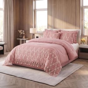 3-Piece Lace Embroidered Comforter Set with 2 Pillow Shams, Elegant Floral Bedding for Queen, King and California King Beds (Option: Pink-Queen)