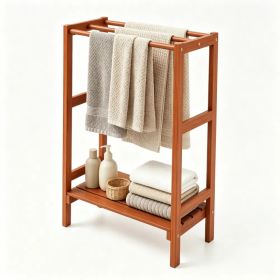 Natural Hardwood Towel Rack, Freestanding Blanket Stand with 3 Hanging Bars & Bottom Storage Shelf, Stable Vertical Storage Organizer for Bathroo (Option: Default Title)