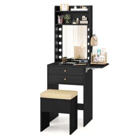 3-Color LED Lighted Vanity Desk with Charging Station - Foldable Makeup Table & Cushioned Stool Set (Option: Default Title)