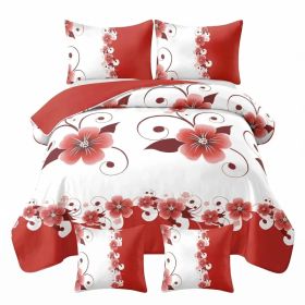 5 Piece Duvet Cover Set, Red And White Floral Bedding, Botanical Comforter Cover, Reversible High Gsm Bed Linen, Matching Pillow Shams, Throw Pil (Option: King)