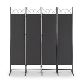 6FT 4-Fold Top With Shape 160g Polyester Cloth Plastic Feet Carbon Steel Frame Foldable Screen Black (Option: as picture)