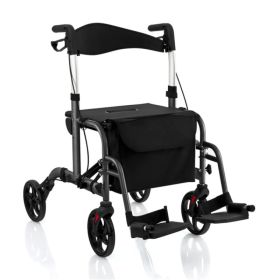 Foldable Rollator Walker with 8" Wheels Handbrake Storage Bag Cane Holder for Seniors & Rehabilitation Black (Option: Default Title)