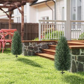 43.3 Inch Set of 2 Artificial Cypress Topiary Tree, Indoor Outdoor UV Resistant Faux Plants with Ground Stake for Garden (Option: Green)