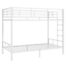 White Twin Bunk Bed Square Tube High Guardrail Side Ladder Opening Iron Bed (Option: Default Title)