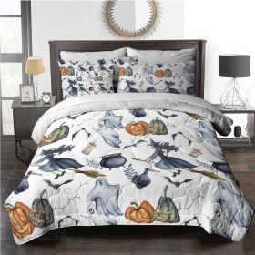 8pcs Halloween Comforter Set, Witch Pattern Bed In A Bag Bedding With Comforter Sheet Sham - 1 Comforter, 2 Pillow Shams, 1 Flat Sheet, 1 Fitted (Option: King-White)