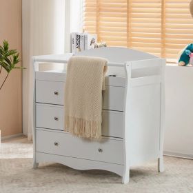 White 3-Tier Drawer Baby Cot with Safety Guard – 90.5x58x92cm | Wooden Baby Bed & Storage Combo (Option: Default Title)