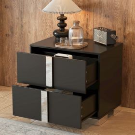Elegant Nightstand with Metal Handle, Mirrored Bedside Table with 2 Drawers for Bedroom, Living Room, Black (Option: Default Title)