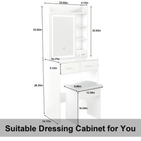 Small Makeup Vanity Desk with Mirror & Adjustable LED Lights,Built-in Power Outlet & Hidden Storage, Includes padded stool & Shelf,Space-Saving D (Option: Default Title)