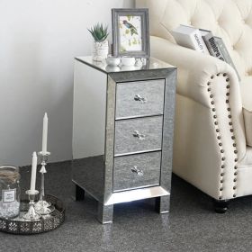 3-Drawer Mirrored Bedside Table MDF Cabinet with Mirrored Drawers Silver (Option: Default Title)