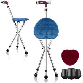 Folding Seat Cane (220lbs): 5-Level Height Adjust, LED Light, Anti-Slip Pads, Aluminum Alloy, Bonus Cushion/3 Foot Pads for Elder-Silver (Option: Default Title)