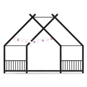 Black House Shaped Twin Size Kids Metal Bed with Side Rails, Platform Bed No Box Spring Needed, Safe & Sturdy Metal Frame for Kids Toddlers, US S (Option: Default Title)