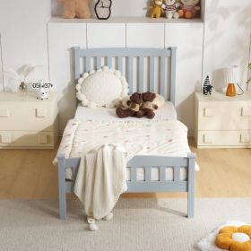 Twin Single-Layer Wooden Bed Vertical Decorative Strips Curved Headboard and Footboard Bed Frame Painted Pine Bed Frame 79.33*42.52*38.98in Grey (Option: Default Title)
