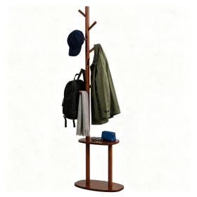 Freestanding Wooden Coat Rack with 8 Staggered Hooks & 2 Storage Shelves, Rubber Wood Hall Tree Organizer for Entryway Bedroom Living Room (Option: Default Title)