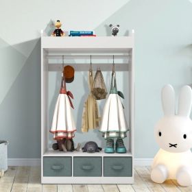 Kids Costume Organizer, Costume Rack, Kids Armoire, Open Hanging Armoire Closet with Mirror-WHITE (Option: as picture)